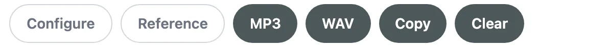 Configure, Reference, MP3, WAV, Copy and Clear buttons in the Morse Code Translator