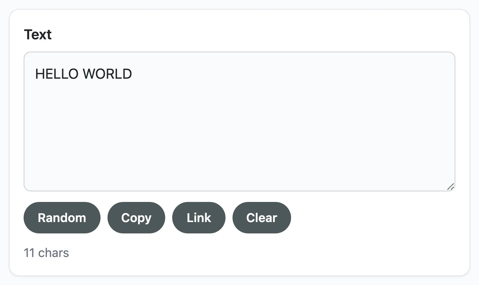 Morse Code Translator text box with HELLO WORLD typed in, above the Random, Copy, Link and Clear buttons