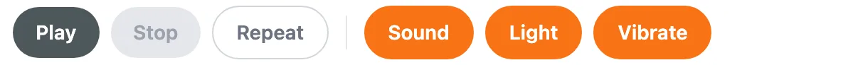 Play, Stop and Repeat buttons beside the Sound, Light and Vibrate switches in the Morse Code Translator